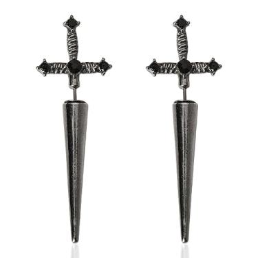 Imagem de Brincos pretos para mulheres e homens, brincos de adaga para homens, decorações de Halloween, brincos góticos, espada para mulheres, brincos de Halloween, 1 peça