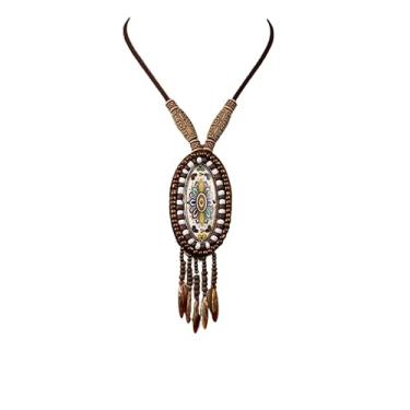 Imagem de Colar Boho longo, estilo étnico, estilo étnico, suéter, corrente, pingentes boêmios, acessórios de pingente com franjas, One Size, Couro sintético, Sem Pedra Preciosa