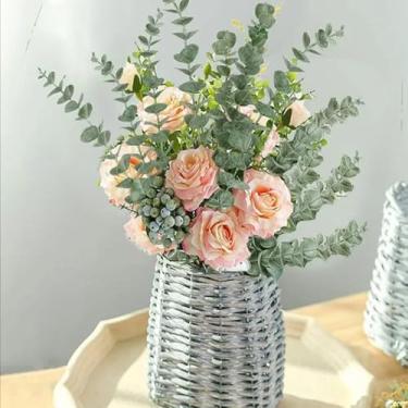 Imagem de 10 peças de caule artificial de eucalipto, decoração de vegetação sintética, ramos verdes artificiais, folhas para casamento, buquê de flores, decoração de casa