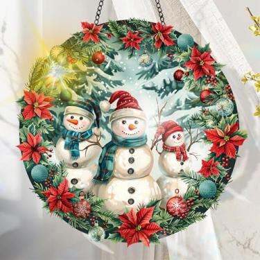 Imagem de Apanhador solar de acrílico colorido, decoração de janela suspensa de boneco de neve com design de vitral impresso, apanhador de sol, arte de parede de arco-íris, enfeites de Natal, uso interno e