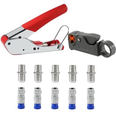Imagem de Kit de ferramentas de compressão coaxial crimpador de cabo coaxial com 10 conectores F RG6 RG59