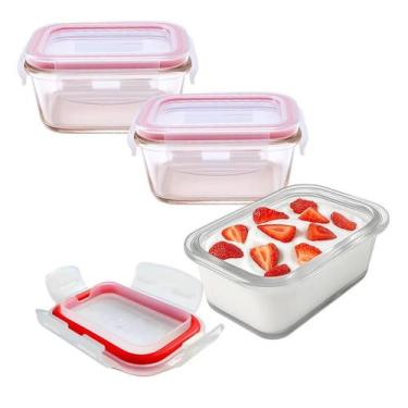 Imagem de Kit 2 Pote De Vidro Tampa Hermética Marmita Fit Colorido C/ Travas 150