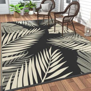 Imagem de Tapete de exterior GENIMO 152x244 cm Impermeável Reversível Preto Bege