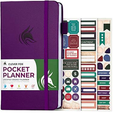 Imagem de Clever Fox Agenda semanal de bolso – Agenda mensal sem data e calendário, mini agenda perfeita para bolsa, 9,4 x 17 cm (roxo)