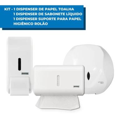 Imagem de Kit Dispenser Papel Higiênico Rolão + Saboneteira Sabonete Liquido Alc