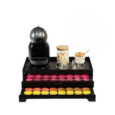Imagem de Organizador para Cápsulas de Café - Porta Cápsulas com 2 Gavetas e Bandeja de Servir, Ideal para Cantinho do Café e Escritório(Dol Gu Preta)