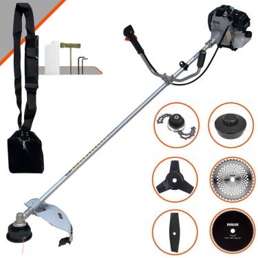 Imagem de Aparador de Grama Completo Toyama TBC43-H À Gasolina Motor 2T 43cc 12.000rpm 1,7HP de Potência Com Kit 4 Lâminas de Corte, Trimmer e Carretel de Nylon