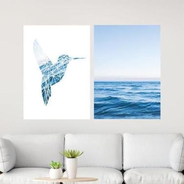 Imagem de Kit 2 Quadros Beija-Flor Com Mar 45X34Cm Moldura Branca - Quadros On-L