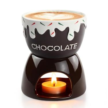 Imagem de Conjunto de 2 mini copos de fondue doce, panela de derretimento de chocolate de cerâmica e fogão, caneca aquecedor de café, portátil para queijo, ferramenta de imersão de manteiga para marshmallows