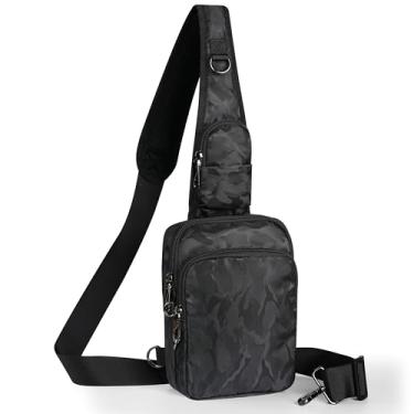 Imagem de Bolsa tiracolo para mulheres, bolsa tiracolo com fecho de zíper, RFID e resistente à água para homens, bolsa de peito pequena para viagens casuais, Camuflagem preta, Small
