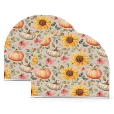 Imagem de ATTX Pacote com 2 porta-guardanapos de acrílico de Ação de Graças com design de abóboras de girassóis de outono - Organizador de mesa decorativo para cozinha, restaurante, decoração de férias de casa
