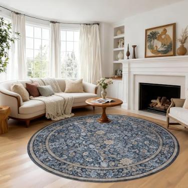 Imagem de Luxcrest Tapetes redondos grandes 1,8 m: tapete azul para sala de estar, sala de jantar, entrada, quarto, decoração floral vintage boho - tapete circular macio antiderrapante que não solta