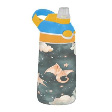 Imagem de SEHANY Garrafa de água infantil engraçada de dinossauro, durável Tritan livre de BPA, copo de água de plástico transparente para crianças pequenas, garrafas de água esportivas de boca de pato à prova