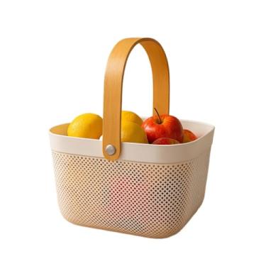 Imagem de Cesto Organizador de Plástico com Alça de Bambu – Preto ou Branco, Tamanhos M e G Cozinha Banheiro(QUADRADO BRANCO)