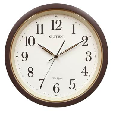 Imagem de Caysie Relógio de parede grande silencioso sem tique-taque, operado por bateria de quartzo, relógio marrom retrô decorativo redondo para sala de estar, quarto, cozinha, escola, escritório (marrom)