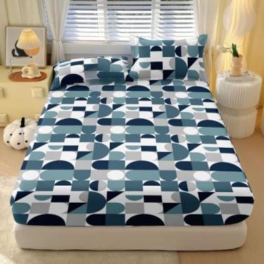 Imagem de Jogo De Lençol 3 Peças Com Elástico Casal Estampado Nao Desbota e Toque Macio Micropercal 400 Fios(Forma Azul)