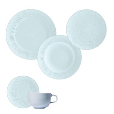 Imagem de Jogo Jantar Chá 30 Peças Relevo Dunas Azul Germer Porcelanas