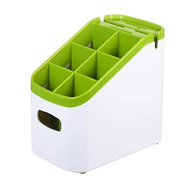 Imagem de Organizador de Armazenamento para Talheres Plástico com Caddy Afiar Facas Bin Tote Armário Cozinha Pantry Acomoda Garfos Colheres Guardanapos Comparti