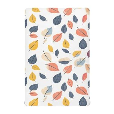 Imagem de Wassud Lençol de berço com estampa abstrata de folhas de outono para meninos e meninas, respirável, lençol com elástico, neutro, 68 x 99 cm