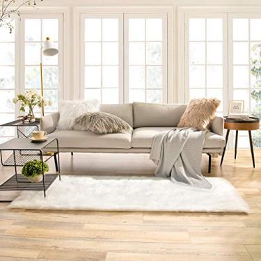 Imagem de Ashler tapete de pele sintética, tapete felpudo fofo ultra macio 2,2 x 6 pés tapete de pele retangular, tapete felpudo branco lavável na máquina, tapetes de decoração de berçário para quarto, quarto de crianças, sala de estar