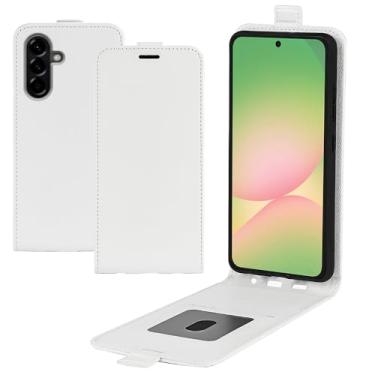 Imagem de XZDWH Capa de telefone flip vertical fina de couro PU capa protetora capa magnética com slot para cartão capa de telefone para Samsung Galaxy A57 5G (branca)