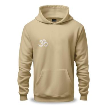 Imagem de Moletom Unissex Canguru Algodão e Poliéster Estampa Om Branco Meditaçã