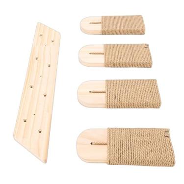 Imagem de Luocute Prateleira de Escalada para Gatos, Montada na Parede de 4 Passos Com Corda de Cânhamo, Mobília de Escalada de Madeira Estável para Ambientes Internos