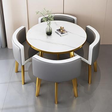 Imagem de Conjunto de mesa de jantar redonda e cadeira, mesa de recepção, combinação de mesa de negociação de escritório e cadeira com 1 mesa e 4 cadeiras para sala de estar e cozinha, etc.