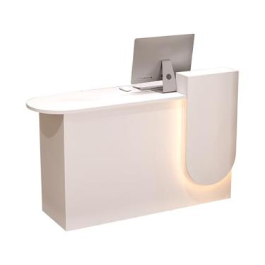 Imagem de Balcão de recepção moderno com balcão, balcão de recepção com luz LED moderno balcão de caixa de varejo com gavetas, mesa de boas-vindas para loja de conveniência hotel salão de beleza (WHI