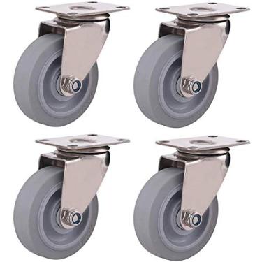 Imagem de Rodas de rodízio resistentes - Pacote com 4 rodas giratórias de borracha com freio e placa superior para proteção de piso de madeira - Rodas de substituição de 12 cm (75/100/125 mm)