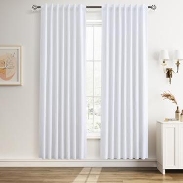 Imagem de Cortinas blackout 100% de linho, 203 cm de comprimento, para quarto, cortinas com bloqueio de luz, bege, branco, rústico, isolamento térmico, cancelamento de ruído, cortinas de janela para sala de