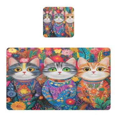 Imagem de Burbuja Pretty Cats Jogo americano conjunto de 4 para mesa de jantar, tapetes de mesa de PVC impermeáveis antiderrapantes resistentes ao calor, fácil de limpar, 30 x 45 cm