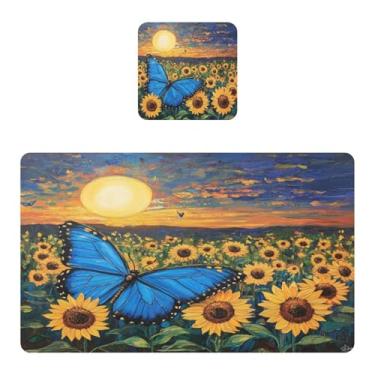 Imagem de Burbuja Jogo americano de girassol borboleta conjunto de 4 para mesa de jantar, tapetes de mesa de cozinha antiderrapantes resistentes ao calor, fácil de limpar, 30 x 45 cm
