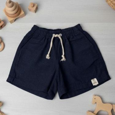 Imagem de Short Linho Menino Marinho Infantil Social Verão - Flor de Algodão Enx