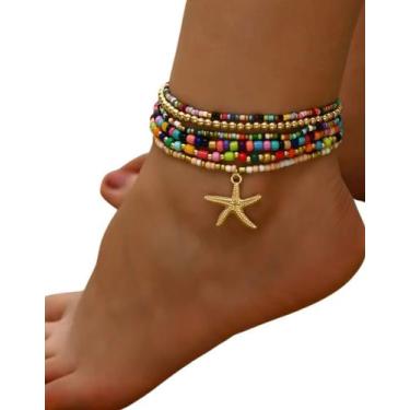 Imagem de Tornozeleira Boho Chic Joia de Praia Pingentes Coloridos - Genérica, M