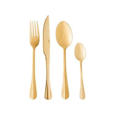 Imagem de Faqueiro Jogo De Talheres 24 Peças De Aço Inox Positano Lyor Dourado, 