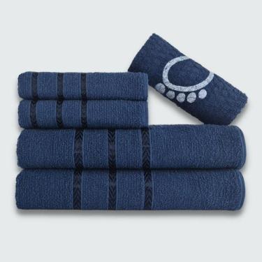 Imagem de Jogo de Toalha de Banho Verona 5 Peças 100% Algodão 230g-m² Macio Azul Marinho
