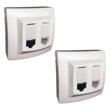 Imagem de Kit 2 Tomada Sobrepor Rj45 + Rj11 Cat6 Branca Pial 675049