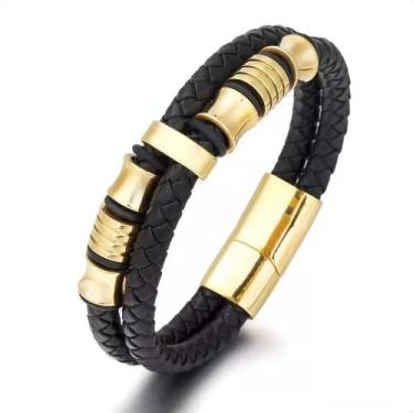Imagem de Bracelete Pulseira Masculino Couro Executivo Alpha Minimalista - VINKI