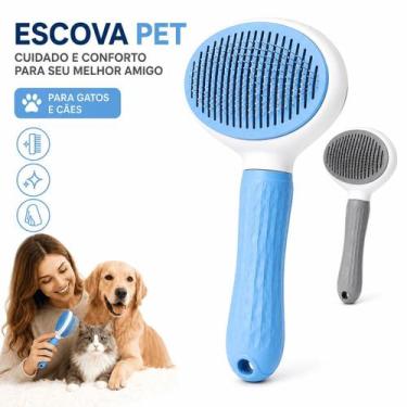 Imagem de Escova Super Pet Autolimpante para Cães e Gatos Azul - Top king