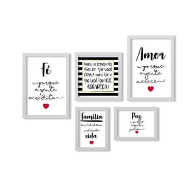 Imagem de 5 Quadros Decorativos Com Moldura Frases Motavacionais