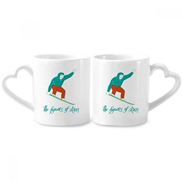 Imagem de Conjunto de canecas de porcelana para casais com ilustração de esqui e esqui para esportes de inverno com coração