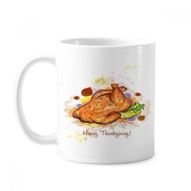 Imagem de Caneca de cerâmica com estampa de peru para o Dia de Ação de Graças