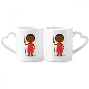 Imagem de Conjunto de canecas de porcelana preta Wild Kenya com desenho de casal e alça de coração