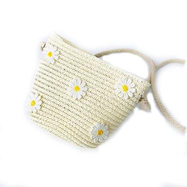 Imagem de Bolsa de tecido à mão para crianças, bolsa criativa de palha de crochê, bolsa de ombro para crianças, bolsa escolar, Cor 2, 14*10*46 cm