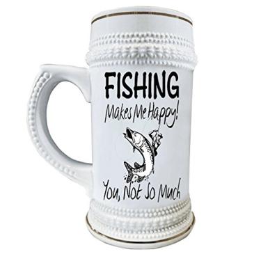 Imagem de Fishing Makes Me Happy 650 ml Copos de cerâmica para manchas de cerveja com acabamento dourado decorativo