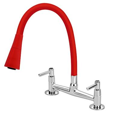 Imagem de Torneira Misturador Cozinha De Mesa Gourmet Duplo Jato 1/4v. Cor:Vermelho