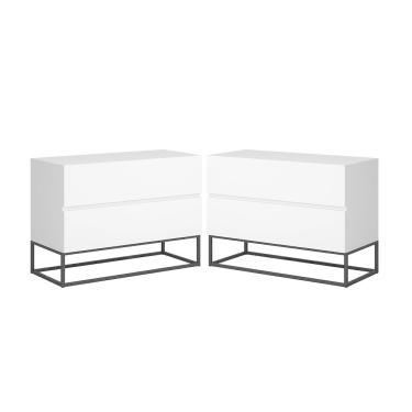 Imagem de Imagem  Kit 2 Mesa de Cabeceira Industrial Com Pés De Ferro Preto 2 Gavetas Puxador Cava 