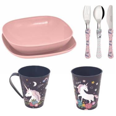 Imagem de Conjunto pratos, talheres, copo, caneca infantil- Unicornio