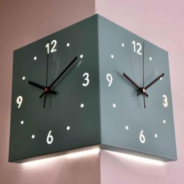 Imagem de Relógios de parede modernos para sala de estar, relógio de parede de canto dupla face, relógio de parede de canto digital, relógio de parede silencioso de instalação simples de canto, azul